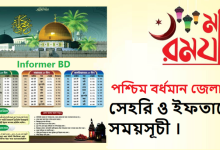 পশ্চিম বর্ধমান জেলা সেহরি ও ইফতারের সময়সূচী